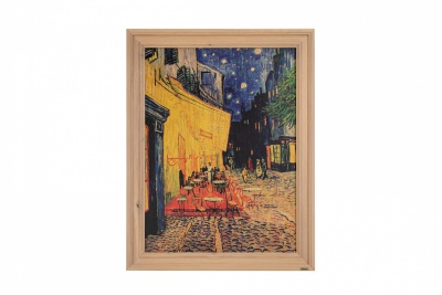 Print on framed Oak wood: Vincent Van Gogh Cafe Terrace at Night, Famous painting's reproductions print on Oak wood