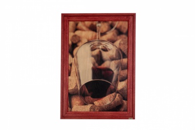 Print on framed Oak Wood: Wine glass, Decor for wine lovers