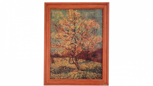 Print on framed Oak wood: Vincent Van Gogh The Pink Peach Tree, Painting's reproductions on wood, Picture printing, Oak wood frame, Wooden wall art