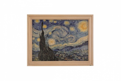 Print on framed Oak wood: Vincent Van Gogh The Starry Night, Printed reproduction on framed  Oak wood, Natural Oak wood frame