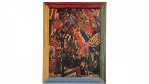 Print on framed Oak wood: Fourteenth of July Celebration in Paris Van Gogh, Colorful wall hanging, Print Art on Oak Wood, Famous art reproduction
