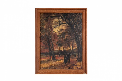 Print on framed Oak wood: Vincent Van Gogh People Strolling in a Park in Paris, Nice painting's reproduction print on solid wood, Oak wood frame, Famous art