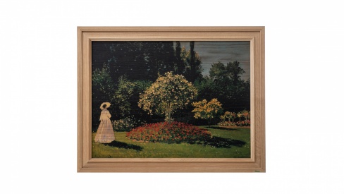 Print on framed Oak wood: Claude Monet Lady in the Garden, Famous art reproduction print on Oak wood, Oak wood frame, Wooden wall hanging