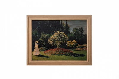 Print on framed Oak wood: Claude Monet Lady in the Garden, Famous art reproduction print on Oak wood, Oak wood frame, Wooden wall hanging