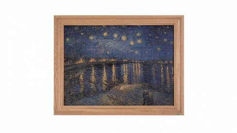 Print on framed Oak wood: Vincent Van Gogh Starry Night over the Rhone, Painting's reproduction print on Oak wood, Oak wood frame, Wall art