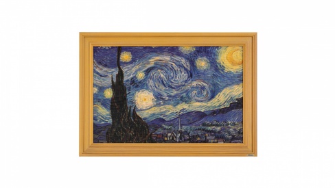 Print on framed Ash wood: Van Gogh The Starry Night, Art print  on Ash wood, Ash wood frame and base