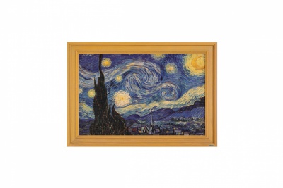 Print on framed Ash wood: Van Gogh The Starry Night, Art print  on Ash wood, Ash wood frame and base